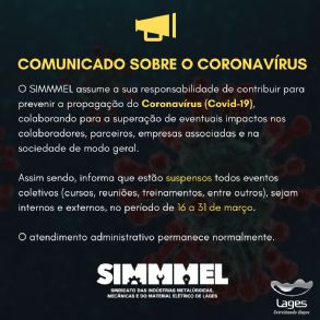 Comunicado sobre o Coronavrus 