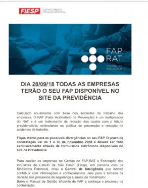 A PARTIR DO DIA 28/09, TODAS AS EMPRESAS TERO O SEU FAP DISPONVEL NO SITE DA PREVIDNCIA