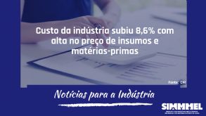 Informa SIMMMEL - Custo da indstria subiu 8,6% com alta no preo de insumos e matrias-primas