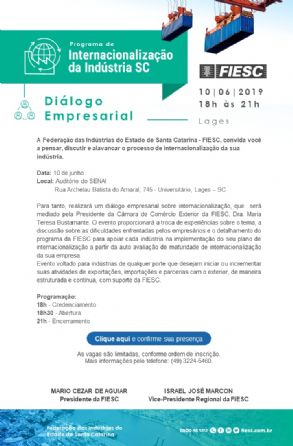 Convite Dilogo Empresarial em Lages - Programa de Internacionalizao da Indstria SC  Inscries 