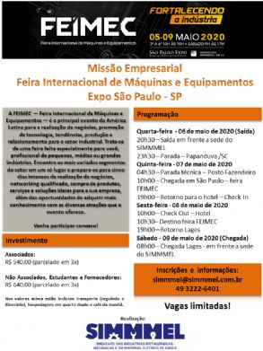 Misso Empresarial a FEIMEC 2020 em So Paulo - Inscries abertas