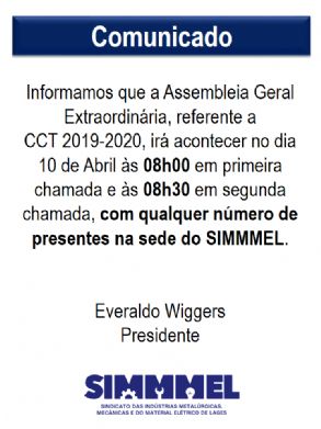 Comunicado: Alterao de horrio Assembleia Geral Extraordinria - CCT 2019-2020